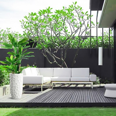 Elegant White Geometric 22" MgO Round Planter for Indoor & Outdoor