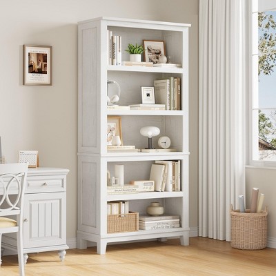 Garvee 71" Farmhouse Bookcase w/ Adjustable Shelves, 5 Tier Tall Bookshelf with Wooden Legs, Rustic Vintage Bookcase for Living Room Office