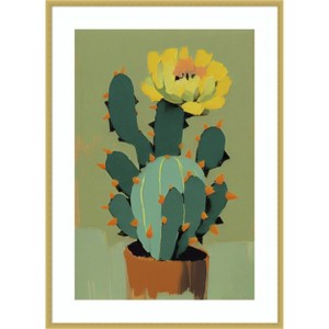 Amanti Art Flowering Cactus by Treechild Wood Framed Wall Art Print - 1 of 4