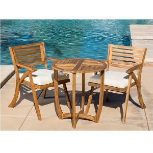 SKRAN Outdoor Wooden Dining Set with Cushions, Weather-Resistant Rattan and Steel Frame for Patio, Garden, Indoor, Teak Finish - 1 of 4