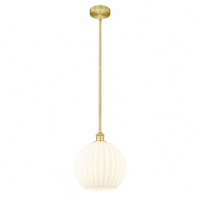 White Venetian - 1 Light Stem Hung Pendant In Modern Style-13 Inches Tall and 12 Inches Wide