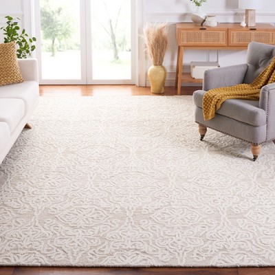 Ivory Floral Handmade Wool Square Area Rug