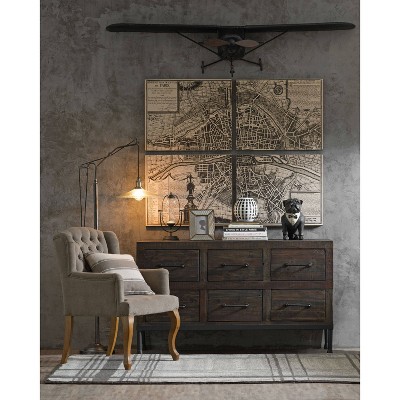 Distressed Black Metal Plane Wall Sculpture with Propellers