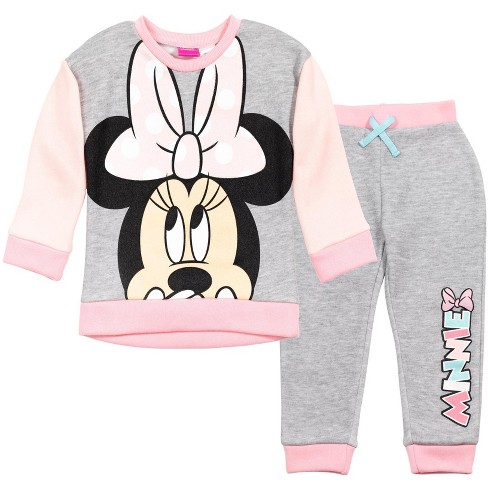 Mickey Mouse & Minnie Mouse Little Girls Fleece Sweatshirt Pants Set Grey/pink : Target