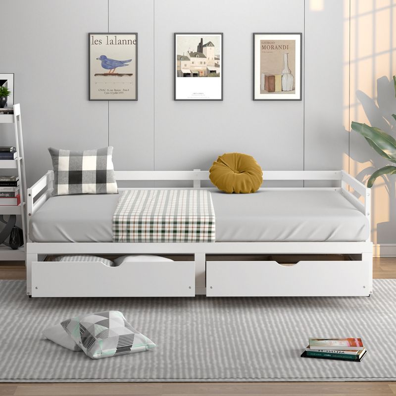 Costway Twin to King Daybed with  2 Drawers Wooden Sofa Bed for Bedroom Living Room White/Cherry, 3 of 10