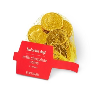 Christmas Chocolate Coins in Mesh Bag Stocking Stuffers - 1.7oz/7ct - Favorite Day™ - 1 of 3