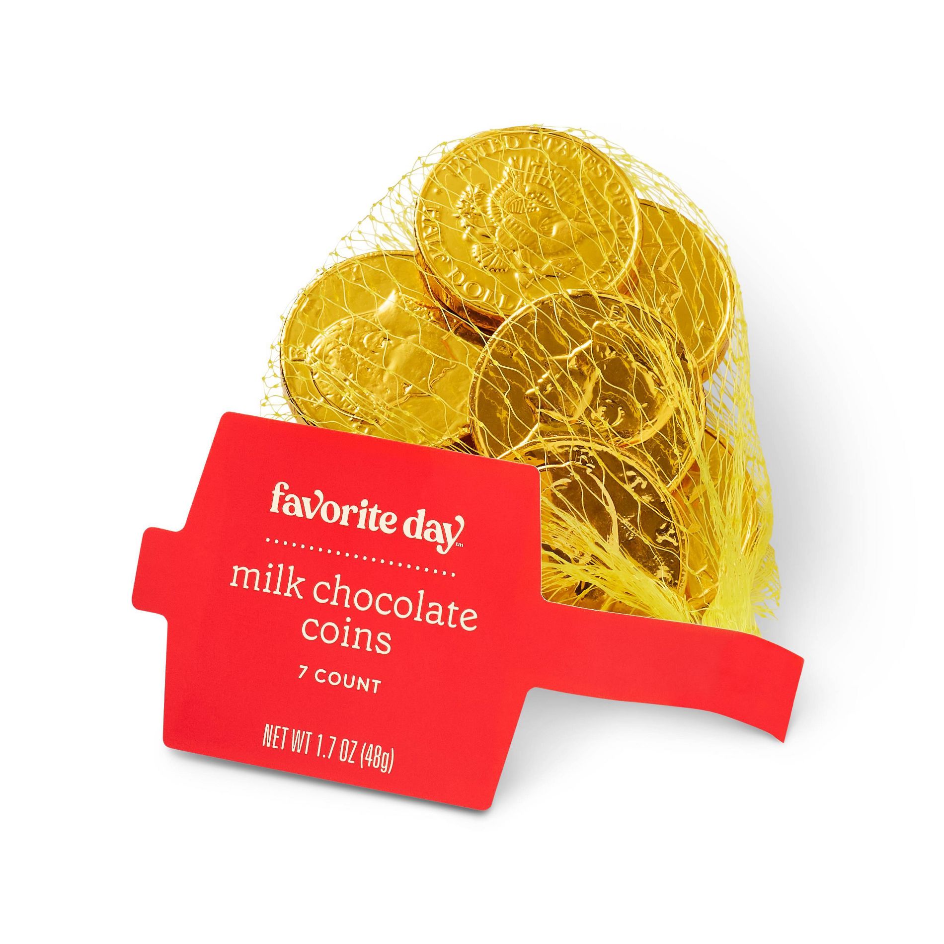 Christmas Chocolate Coins in Mesh Bag Stocking Stuffers - 1.7oz/7ct - Favorite Day™