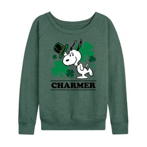 Women's - Peanuts - Snoopy Charmer Lightweight French Terry Wide Neck Long Sleeve Shirt - 1 of 4