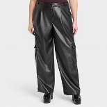 Women's High-Rise Straight Faux Leather Cargo Pants - A New Day™ Black