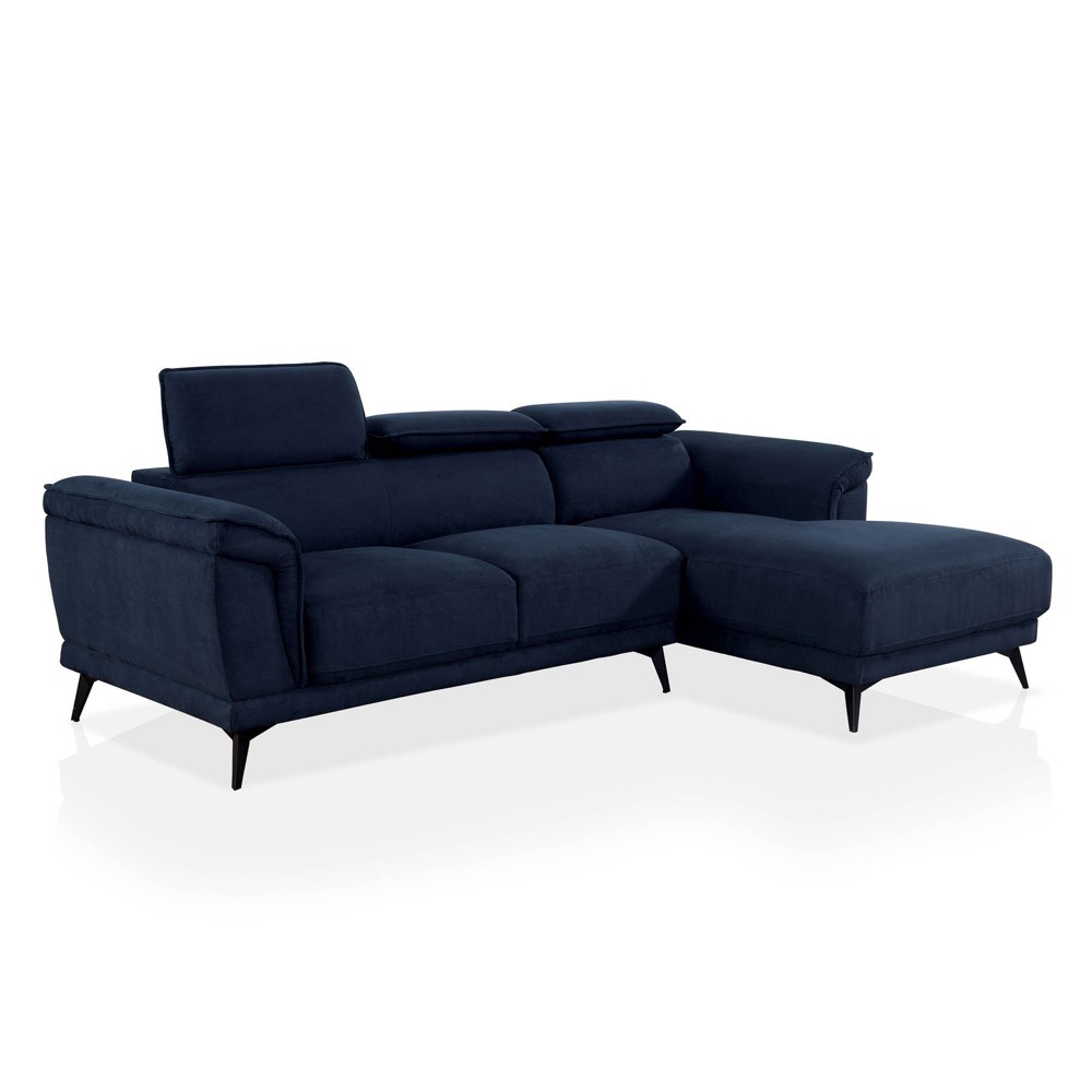 miBasics Fleet Sectional with Adjustable Headrest Navy: Upholstered Metal Frame, Foam Filled, Mid-Century Modern