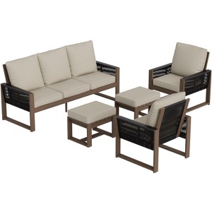 EAGLE PEAK 5 Pieces Natural Cedar Wood Patio Furniture, Outdoor  Conversation Set with Ottomans - 1 of 4