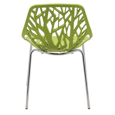 Green Cut-Out Plastic Dining Chair with Chrome Legs, Set of 2