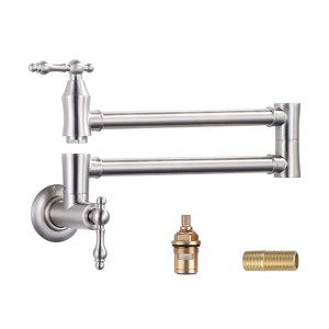WOWOW Wall Mounted Pot Filler Faucet with Double Joint Swing Arms in Brushed Nickel - 1 of 4