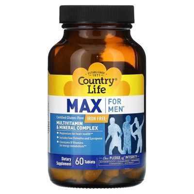 Country Life Max for Men, Multivitamin & Mineral Complex, Iron Free, 60 Tablets