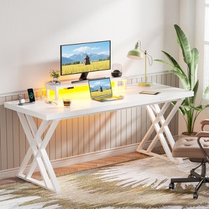 KWPZQEB 70 Inch Gaming Desk with USB Charging Ports & LED Light - Computer Desk with Monitor Stand, Ergonomic Gaming Table for Home Office - 1 of 4