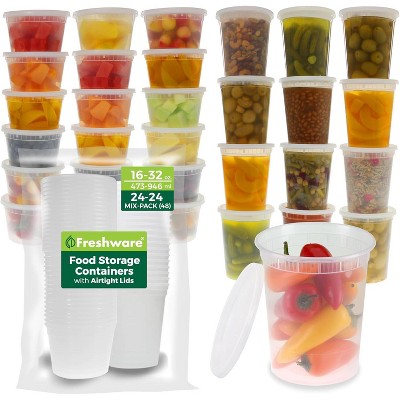 Freshware Food Storage Containers [24 Set] 32 oz Plastic Deli Containers with Lids, Slime, Soup, Meal Prep Containers | BPA Free | Stackable