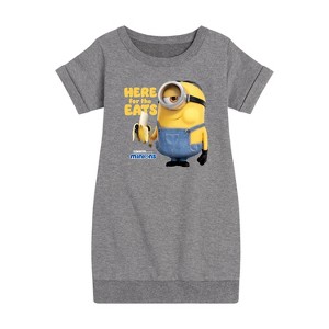 - Despicable Me Minions - Only Here For The Eats Graphic Short Sleeve Fleece Dress - 1 of 4