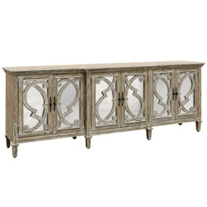 Naples 6 Door Mirrored Cabinet Natural - StyleCraft: Traditional Style, Fretwork, Adjustable Shelves, No Assembly Required - 1 of 4