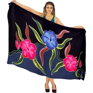 LA LEELA Women's Beach Bikini Swimwear Cover up Wrap Skirt Bathing suit Summer Wraps Sarong Swimsuits for Women One Size Black, Floral - 1 of 4