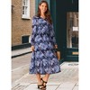 INSPIRE CHIC Women's Long Sleeve Floral V Neck Boho Ruffle Tiered Flowy Chiffon Midi Dress with Pocket - 2 of 4