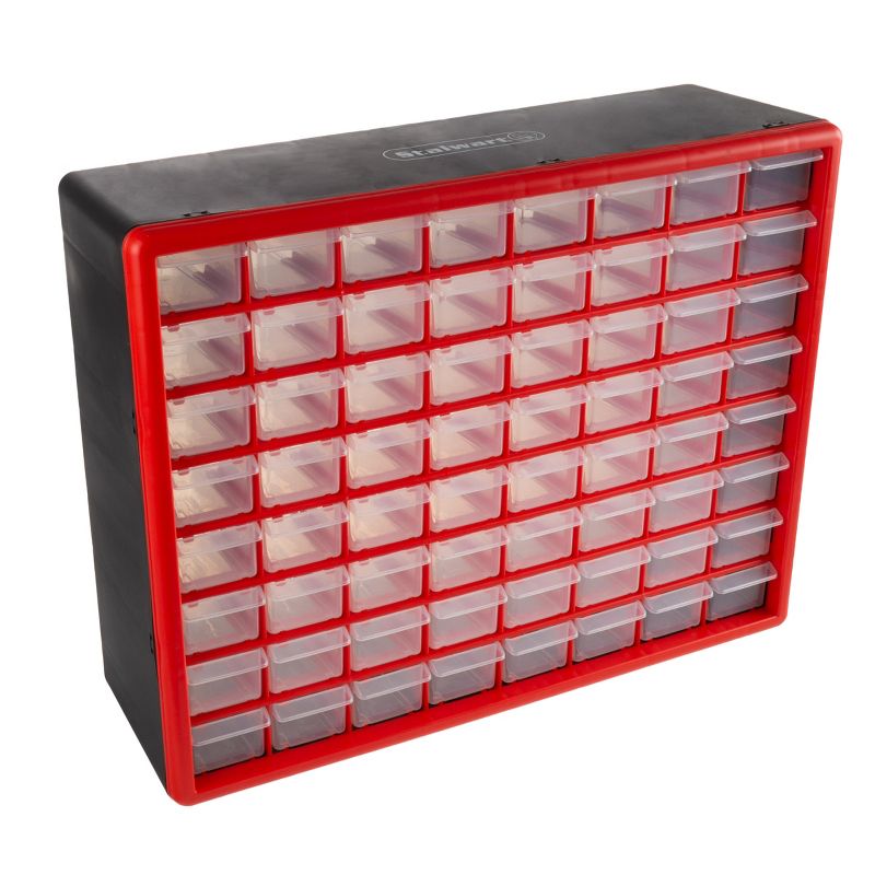 Stalwart 64-Drawer Plastic Storage Organizer, Red, 1 of 4