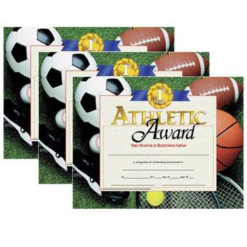 Hayes Publishing Athletic Award Certificates, 30 Per Pack, 3 Packs
