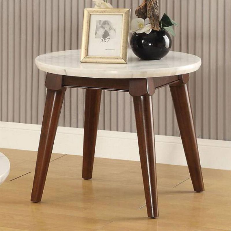 24&#34; Gasha Accent Table White Marble Top/Walnut - Acme Furniture, 1 of 7