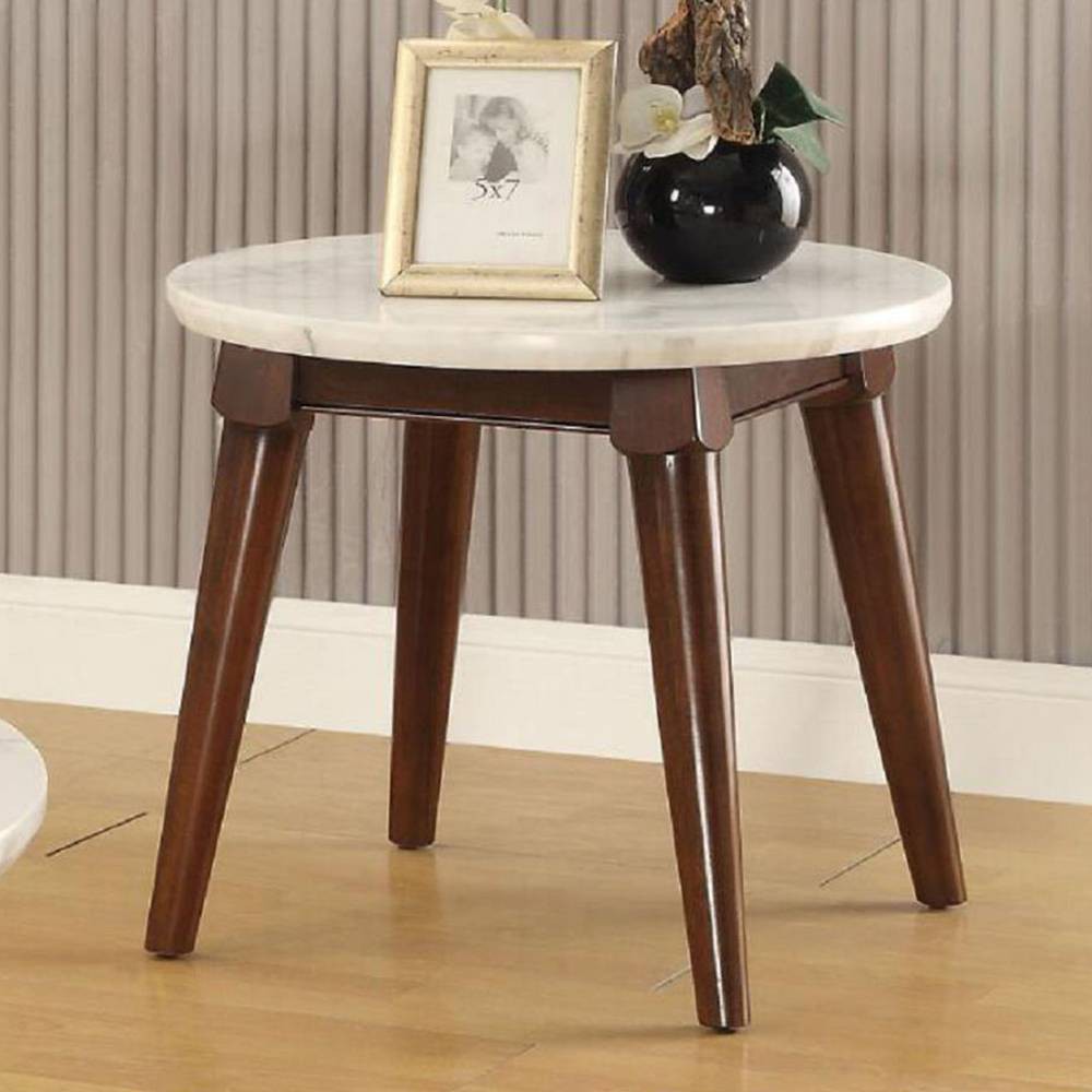 Photos - Coffee Table 24" Gasha Accent Table White Marble Top/Walnut - Acme Furniture