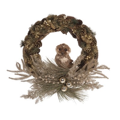 Transpac Foam 23.62 in. Multicolored Christmas Acorn and Owl Wreath