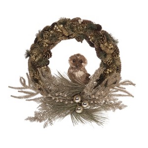 Transpac Foam 23.62 in. Multicolored Christmas Acorn and Owl Wreath - 1 of 2