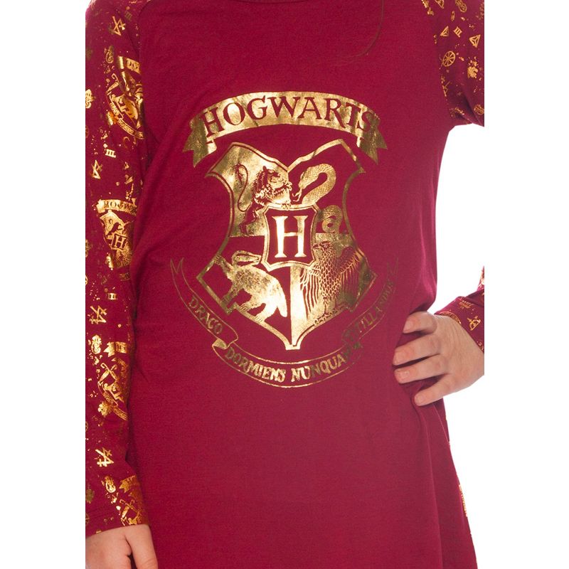 Harry Potter Hermione Hogwarts Logo Crest Nightgown Sleepshirt Holiday Pajama Red, 3 of 4