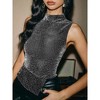 Women Sexy Fishnet Knit Glittering Crop Tank Going Out Top Sheer Mesh Sleeveless Crewneck Solid Slim Cropped Tops - 2 of 3