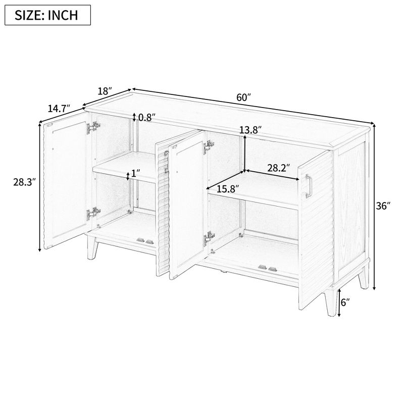 60" 4-Door Sideboard, Storage Cabinet with Adjustable Shelves and Metal Handles - ModernLuxe, 4 of 14