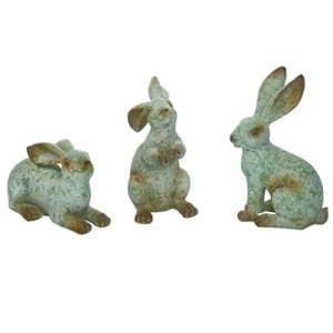 Transpac Small Rustic Garden Bunny Set of 3 Decorative Resin Figurines for Easter Green Tabletop Decor - 1 of 1