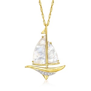 Ross-Simons Mother-Of-Pearl Sailboat Pendant Necklace With Diamonds in 18kt Gold Over Sterling Size - 1 of 4