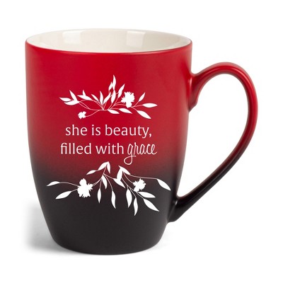 Elanze Designs She Is Beauty Filled With Grace Two Toned Ombre Matte Red and Black 12 ounce Ceramic Stoneware Coffee Cup Mug