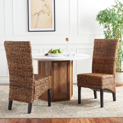 Natural Woven Rattan and Wood Side Chair Set