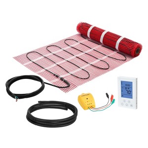 VEVOR 15 sqft Self-Adhesive Mesh Floor Heating Mat System, 120V Electric Radiant Heated Floor System, with Smart Control Thermostat & Alarm, Red - 1 of 4