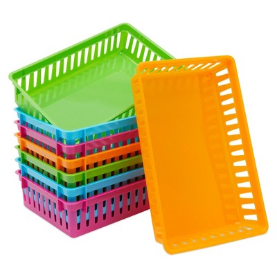 Bright Creations 8 Pack Colorful Storage Bins for Classroom - Small Plastic Baskets for Organizing, Arts, Crafts, Desks, Toys (4 Colors)