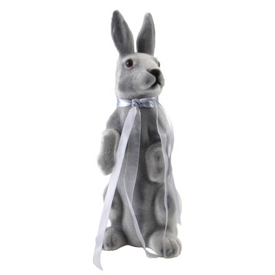 Easter 10.5" Gray Standing Bunny Rabbit Flocked Spring  -  Decorative Figurines