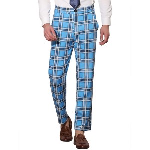 Lars Amadeus Men's Plaid Business Regular Fit Formal Prom Checked Trousers - 1 of 4
