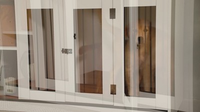 Gray Medium Wooden Dog Crate with Storage Shelves