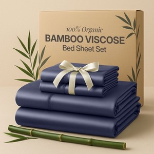 4 Piece Viscose from Bamboo Cooling sheets Ultra Soft 100% Organic Deep Pocket Luxury Bed Sheets with Pillowcases - Lux Decor Collection - 1 of 4