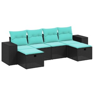 vidaXL 6 Piece Patio Sofa Set with Cushions Black Poly Rattan - without storage - 1 of 4