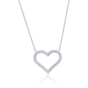 Diamonds D'Argento Sterling Silver, Outlined Diamond Heart Necklace - (56 Stones) - Silver - 1 of 2