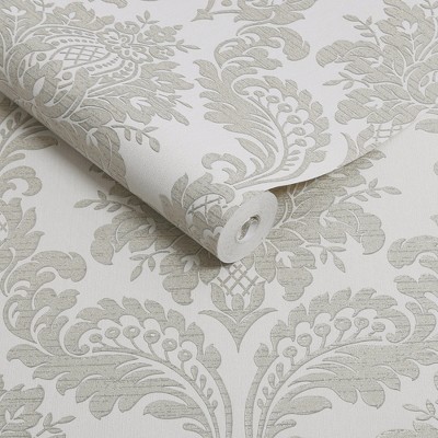 Luxurious Grey Damask Removable Vinyl Wallpaper Roll