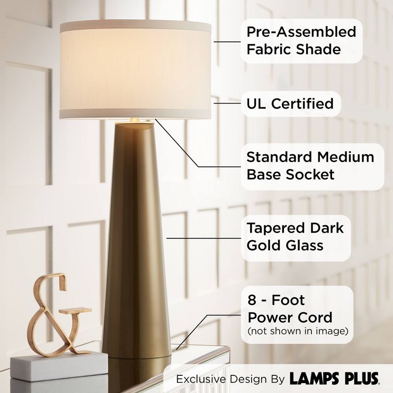 Possini Euro Design Karen Modern Table Lamp 36" Tall Dark Gold Glass Off White Fabric Drum Shade for Bedroom Living Room Bedside Nightstand Office, 3 of 9