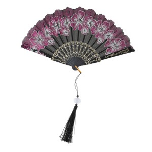 Unique Bargains Rose Lace with Tassel Folding Fan 1 Pc - 1 of 4
