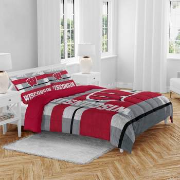 NCAA Wisconsin Badgers Heathered Stripe Queen Bedding Set in a Bag - 3pc