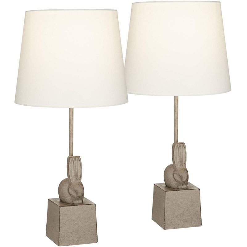 360 Lighting Bunny 19 3/4" High Rabbit Small Farmhouse Rustic Modern Accent Table Lamps Set of 2 Gray White Shade Living Room Bedroom Bedside, 1 of 10